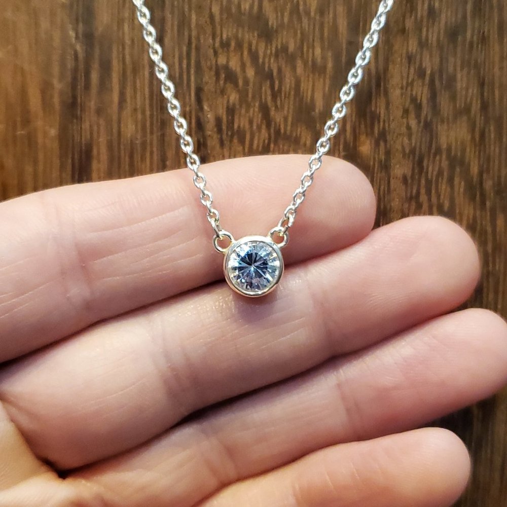 16 Inch 925 Sterling Silver Cute Round Cubic Zirconia Necklace